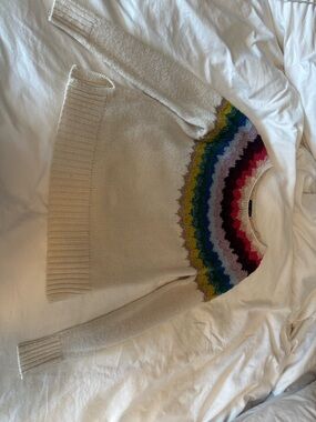 Cream Fair Isle Crewneck Sweater with Multicolor Yoke